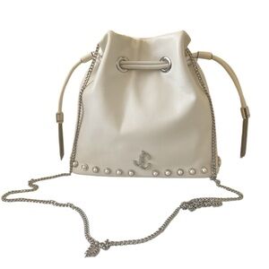 Jimmy Choo Marcheline Pearl Milk White Leather Small Drawstring Bucket Crossbody